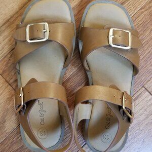Girls Brown Leather Sandals, Size 13Y, Cat & Jack